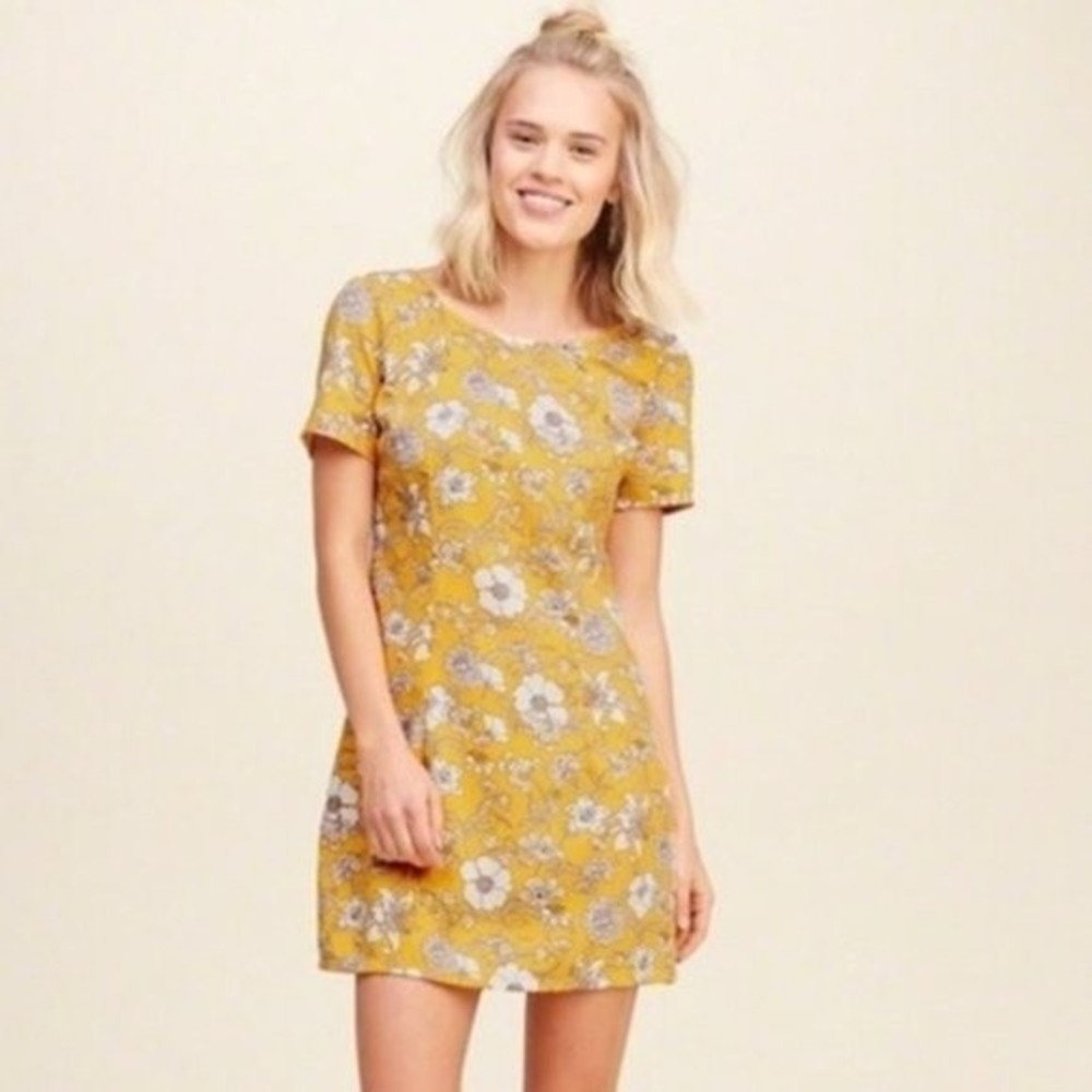 Hollister Yellow Floral Criss Cross Back Mini Dress Size Small